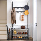 Narrow Hall Tree Storage Bench for Entryway, Coat Rack Shoe Bench
