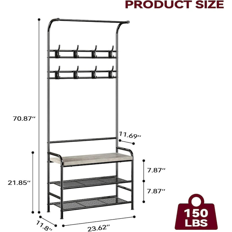 Banc de rangement étroit avec porte-manteau et banc à chaussures pour entrée