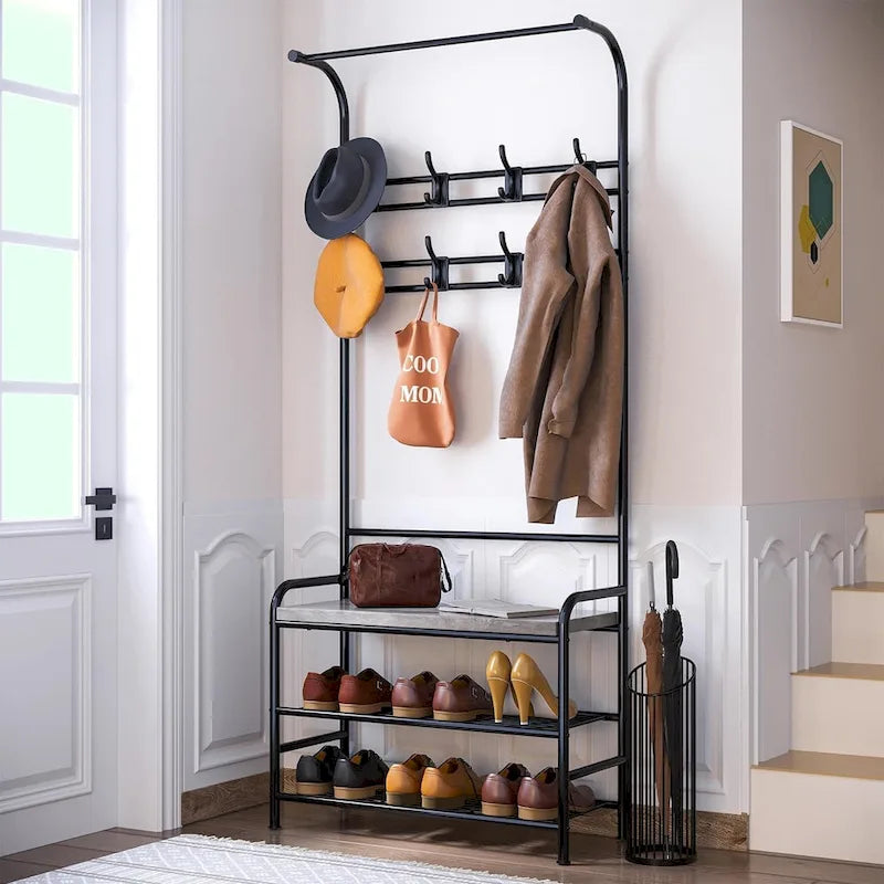 Banc de rangement étroit avec porte-manteau et banc à chaussures pour entrée