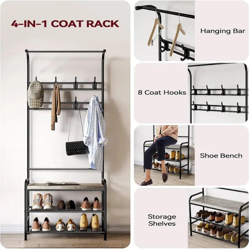 Banc de rangement étroit avec porte-manteau et banc à chaussures pour entrée