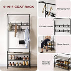 Banc de rangement étroit avec porte-manteau et banc à chaussures pour entrée