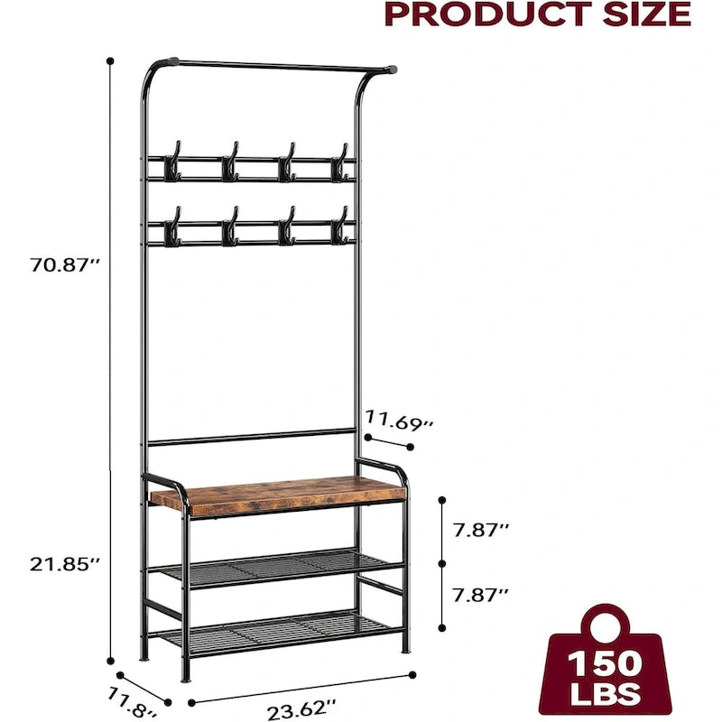 Banc de rangement étroit avec porte-manteau et banc à chaussures pour entrée