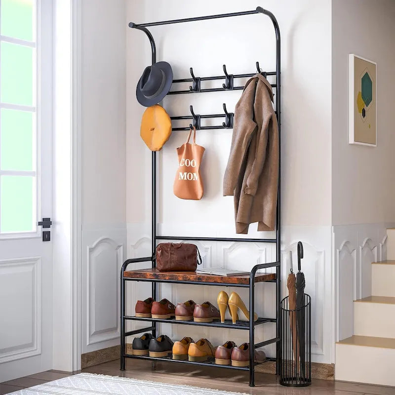 Banc de rangement étroit avec porte-manteau et banc à chaussures pour entrée