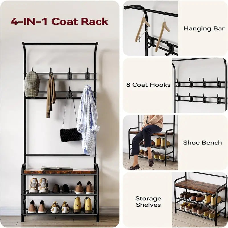 Banc de rangement étroit avec porte-manteau et banc à chaussures pour entrée