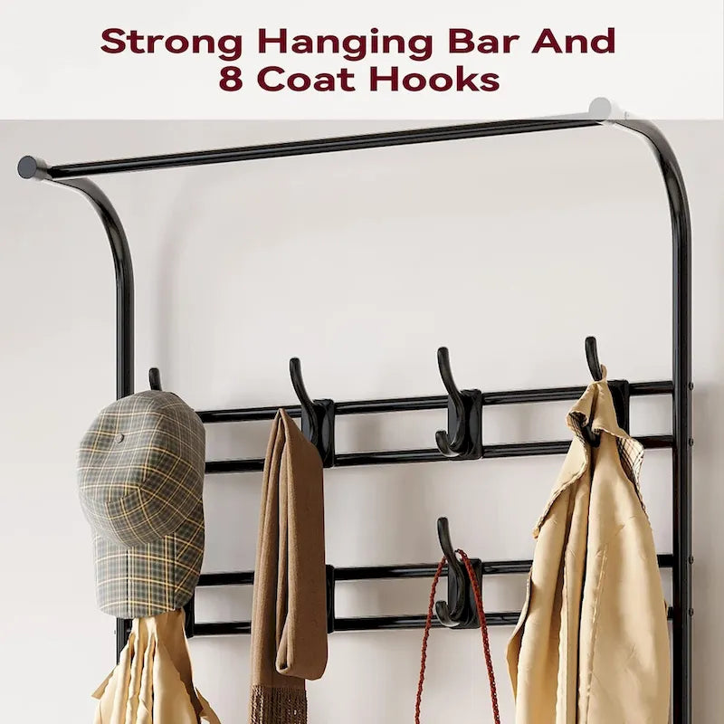 Banc de rangement étroit avec porte-manteau et banc à chaussures pour entrée
