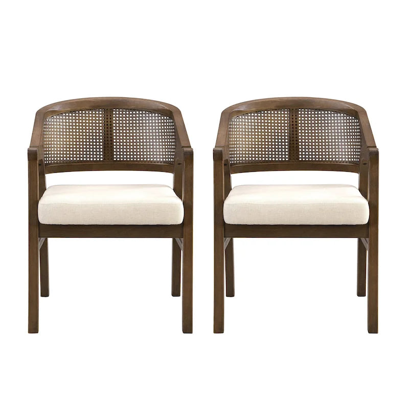 Chaise de salle à manger capitonnée en cannage (paire)