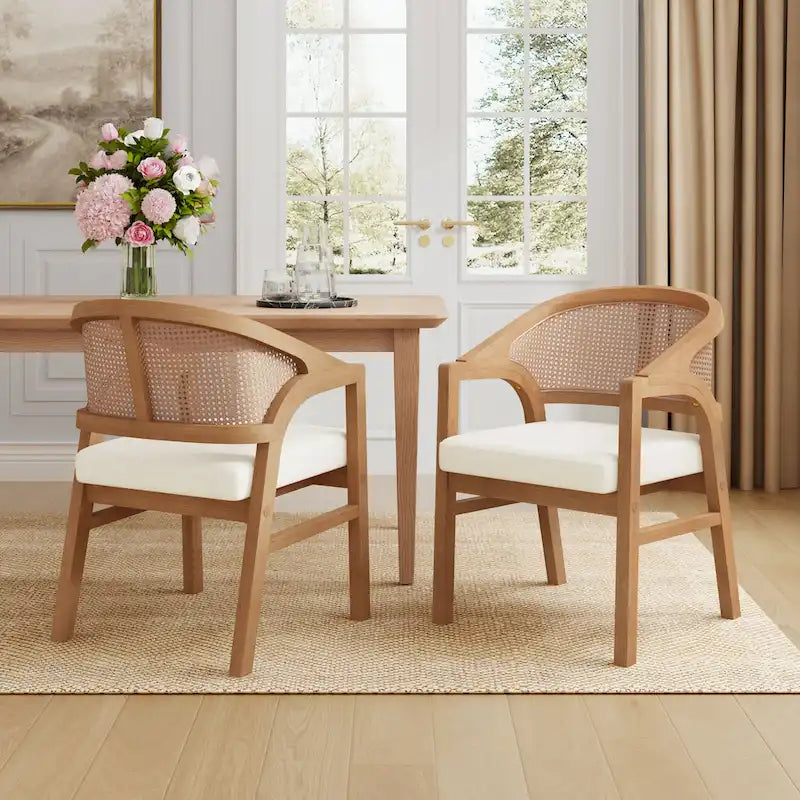 Chaise de salle à manger capitonnée en cannage (paire)