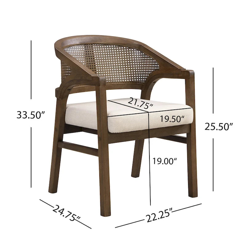 Chaise de salle à manger capitonnée en cannage (paire)