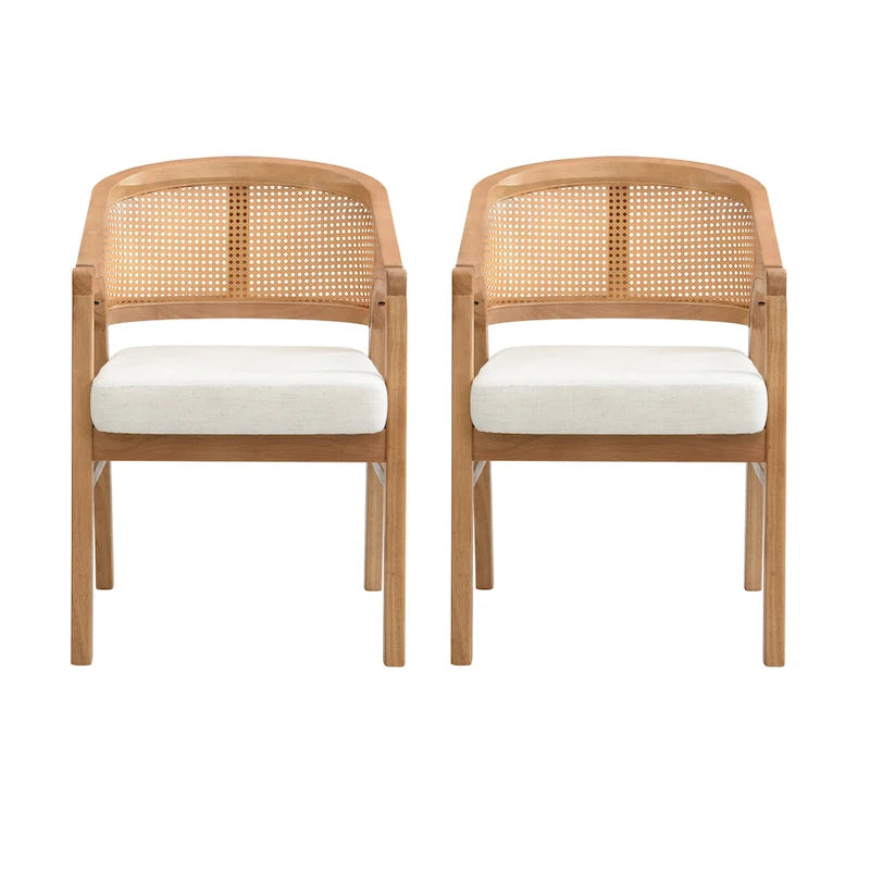 Chaise de salle à manger capitonnée en cannage (paire)
