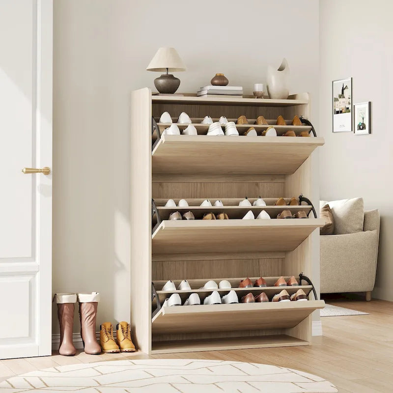 Meuble à chaussures avec 3/2/4 tiroirs basculants, rangement à chaussures moderne pour entrée, meuble de rangement à chaussures en bois
