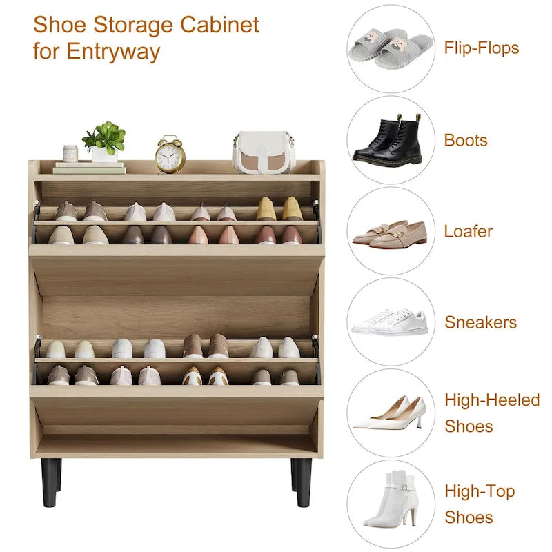 Meuble à chaussures avec 3/2/4 tiroirs basculants, rangement à chaussures moderne pour entrée, meuble de rangement à chaussures en bois