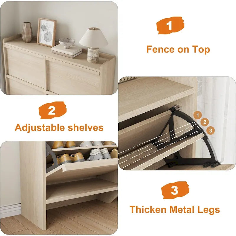 Meuble à chaussures avec 3/2/4 tiroirs basculants, rangement à chaussures moderne pour entrée, meuble de rangement à chaussures en bois