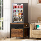 Meuble de support pour mini-réfrigérateur avec station de charge, table d'appoint avec tiroirs de rangement et meuble à roulettes
