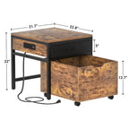 Meuble de support pour mini-réfrigérateur avec station de charge, table d'appoint avec tiroirs de rangement et meuble à roulettes