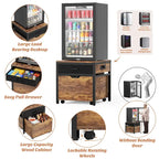 Meuble de support pour mini-réfrigérateur avec station de charge, table d'appoint avec tiroirs de rangement et meuble à roulettes