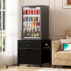 Meuble de support pour mini-réfrigérateur avec station de charge, table d'appoint avec tiroirs de rangement et meuble à roulettes