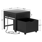 Meuble de support pour mini-réfrigérateur avec station de charge, table d'appoint avec tiroirs de rangement et meuble à roulettes