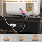 Meuble de support pour mini-réfrigérateur avec station de charge, table d'appoint avec tiroirs de rangement et meuble à roulettes