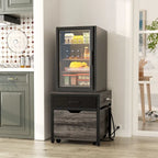 Meuble de support pour mini-réfrigérateur avec station de charge, table d'appoint avec tiroirs de rangement et meuble à roulettes