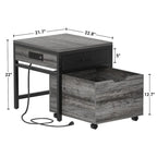 Meuble de support pour mini-réfrigérateur avec station de charge, table d'appoint avec tiroirs de rangement et meuble à roulettes