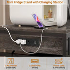 Meuble de support pour mini-réfrigérateur avec station de charge, table d'appoint avec tiroirs de rangement et meuble à roulettes