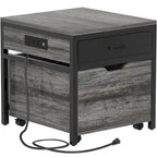 Meuble de support pour mini-réfrigérateur avec station de charge, table d'appoint avec tiroirs de rangement et meuble à roulettes