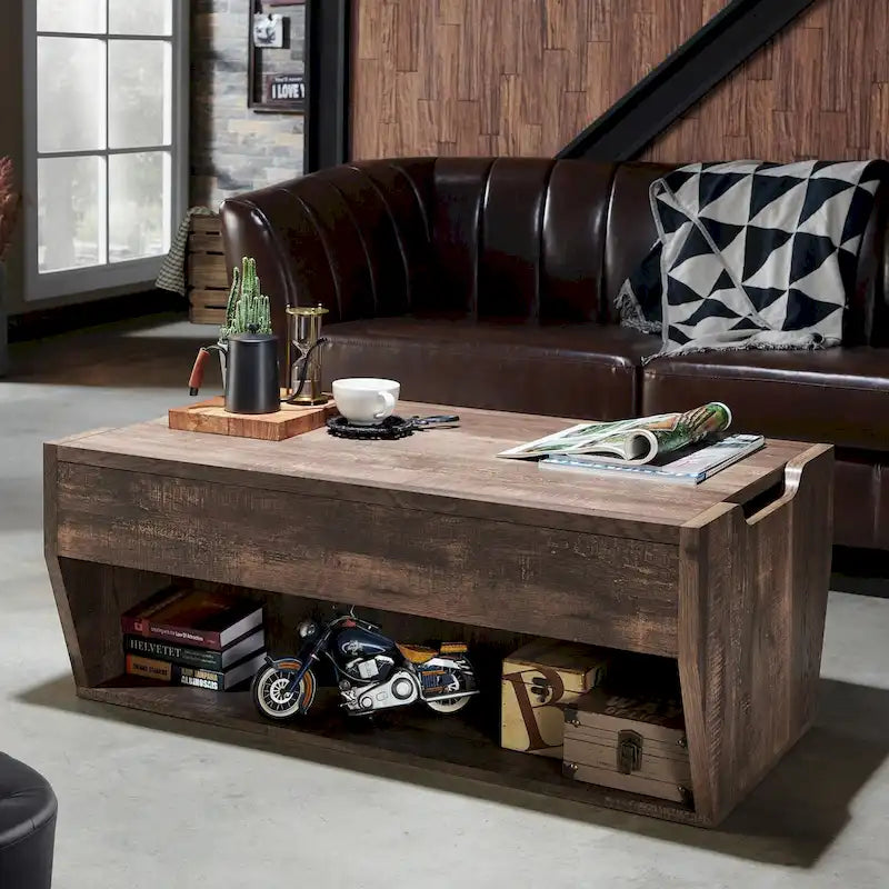 Rustic Style 41-Inch Solid Wood Lift-Top Coffee Table