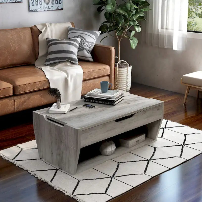 Table basse relevable en bois massif de 104 cm de style rustique