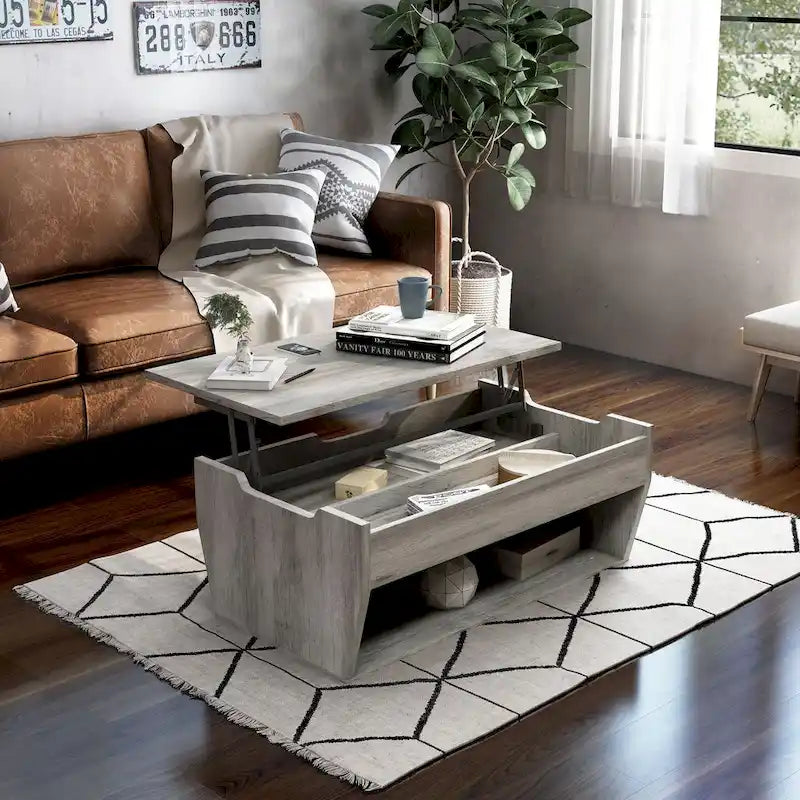 Table basse relevable en bois massif de 104 cm de style rustique