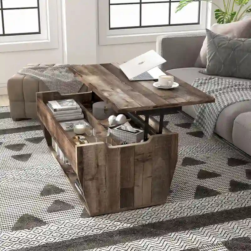 Table basse relevable en bois massif de 104 cm de style rustique