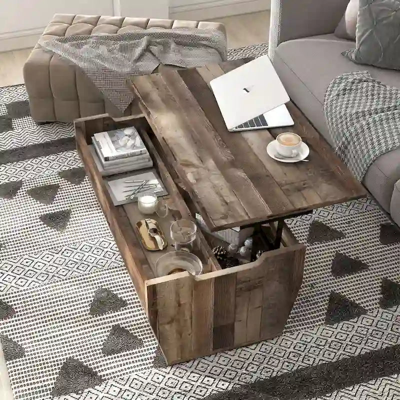 Table basse relevable en bois massif de 104 cm de style rustique