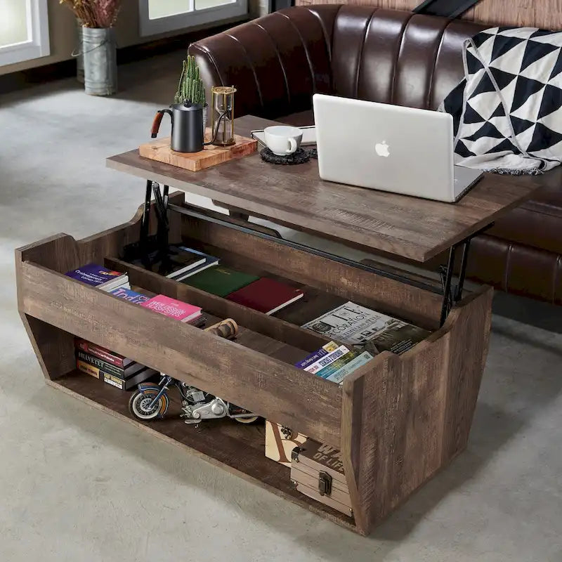Table basse relevable en bois massif de 104 cm de style rustique