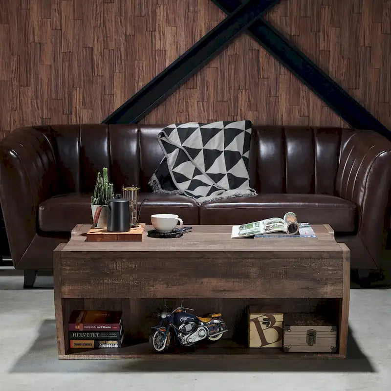 Table basse relevable en bois massif de 104 cm de style rustique