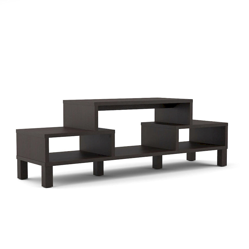 Meuble TV moderne à 3 étagères finition espresso, console média élégante pour le salon