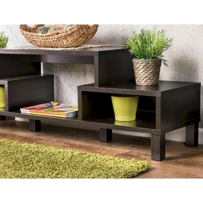 Meuble TV moderne à 3 étagères finition espresso, console média élégante pour le salon