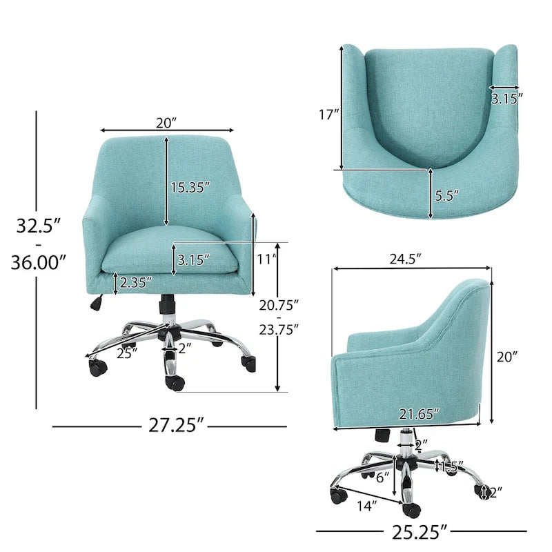 Chaise de bureau de style Mid-Century Modern en tissu (avec piètement chromé)