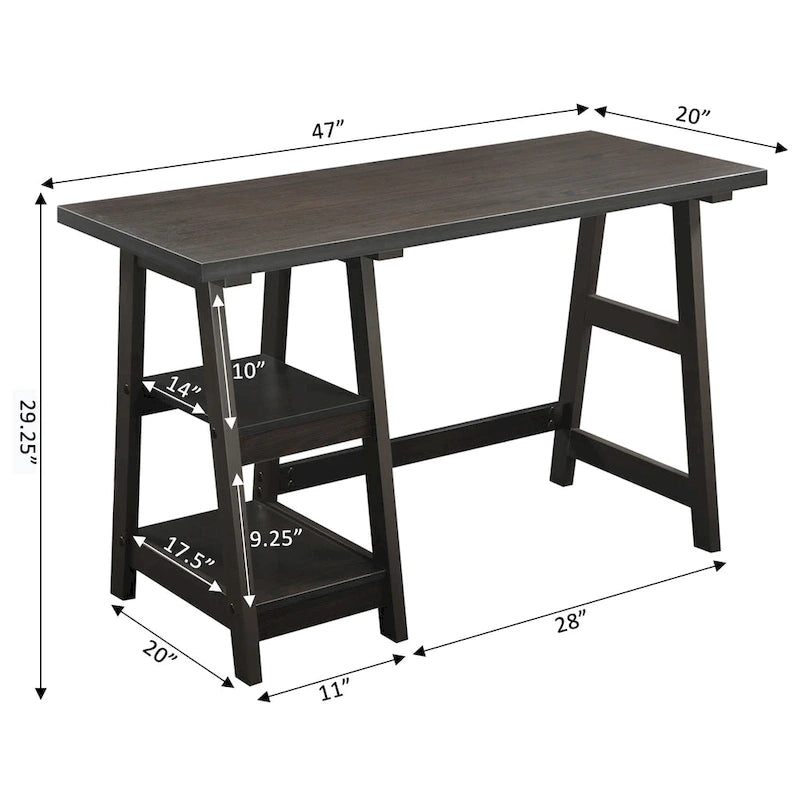 Bureau tréteau avec étagères