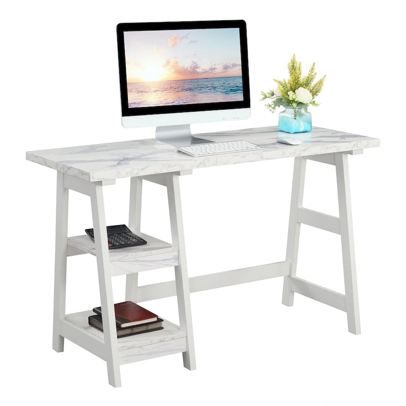 Bureau tréteau avec étagères