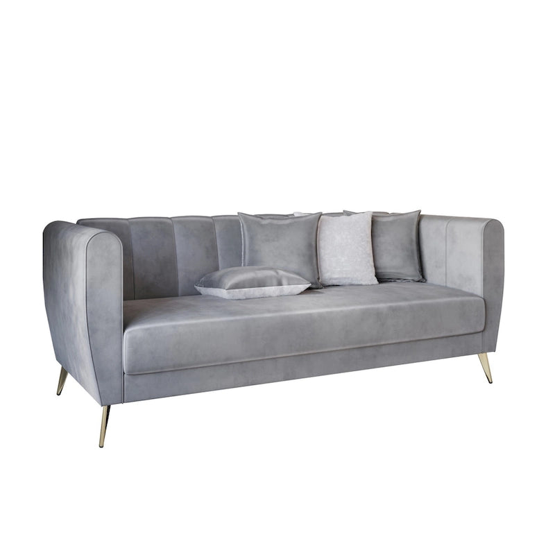 Canapé 3 places en velours avec accoudoirs évasés (4 coussins inclus)