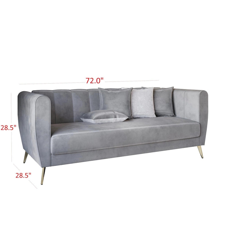 Canapé 3 places en velours avec accoudoirs évasés (4 coussins inclus)