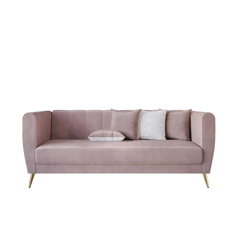 Canapé 3 places en velours avec accoudoirs évasés (4 coussins inclus)