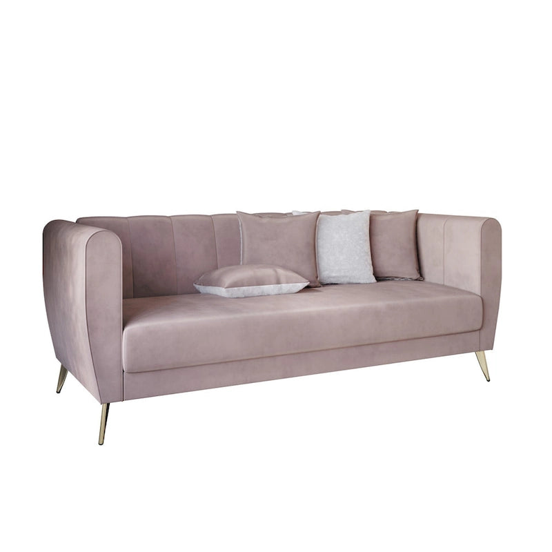 Canapé 3 places en velours avec accoudoirs évasés (4 coussins inclus)