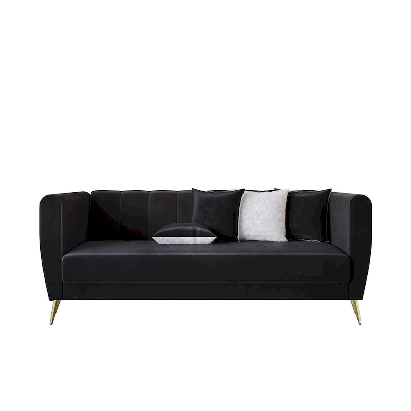 Canapé 3 places en velours avec accoudoirs évasés (4 coussins inclus)