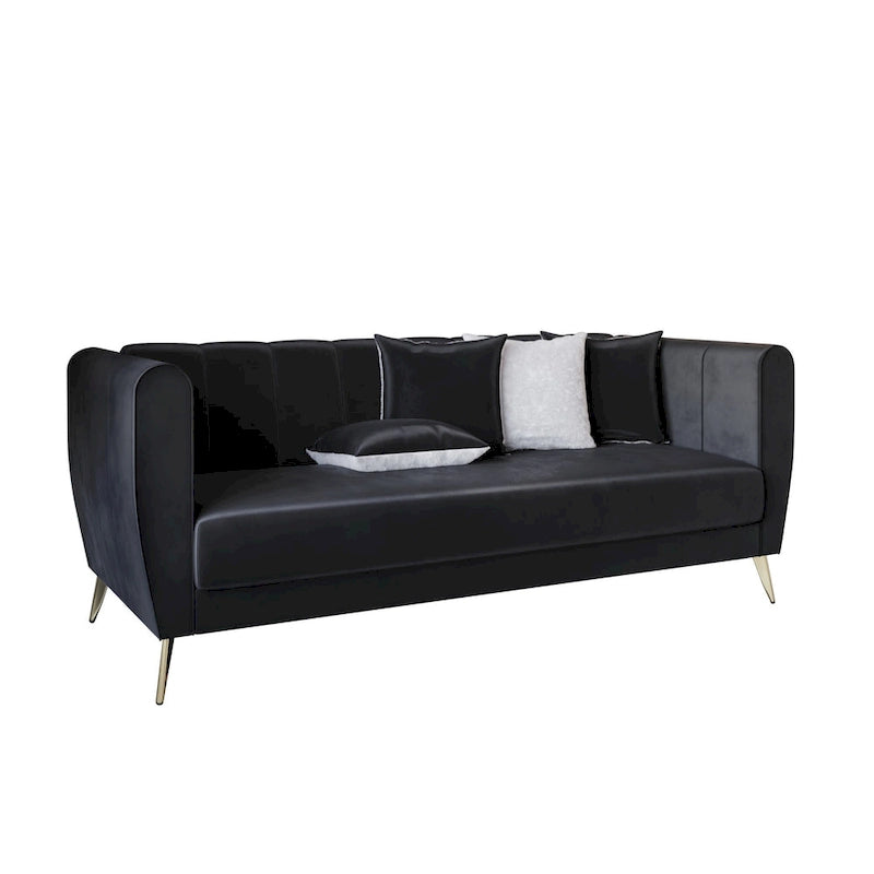 Canapé 3 places en velours avec accoudoirs évasés (4 coussins inclus)