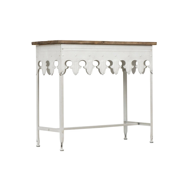 Zinc-Finished Metal and Wood Scalloped Edge Sofa Table