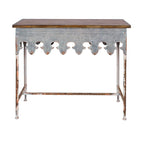 Console en métal finition zinc et bois à bord festonné