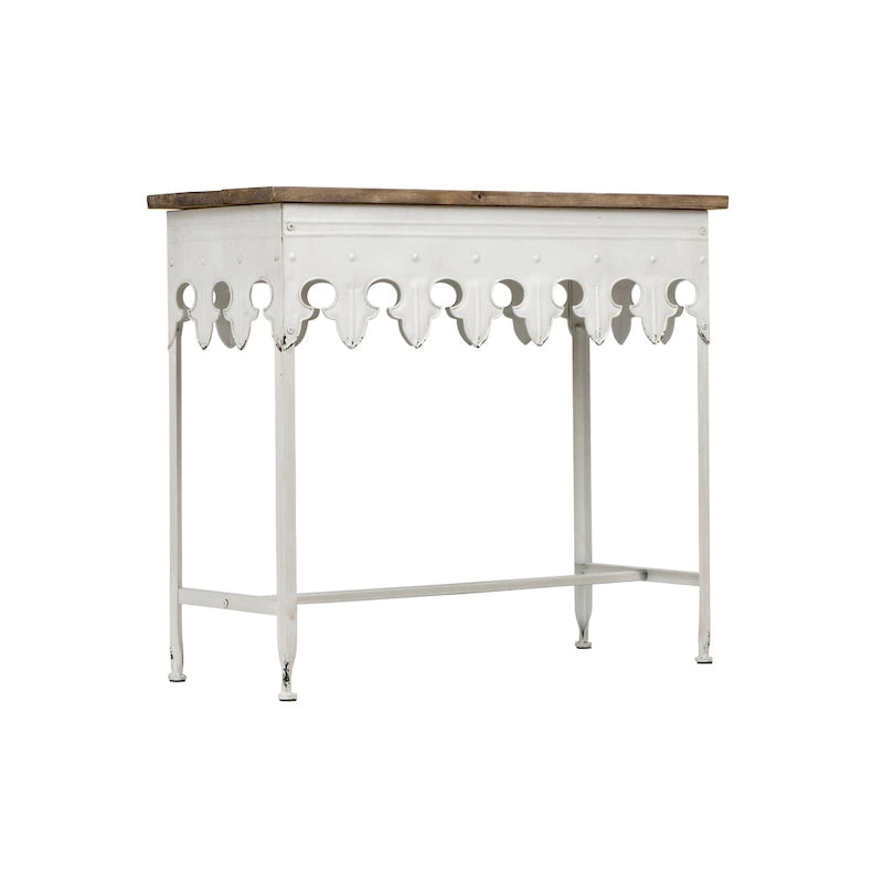 Console en métal finition zinc et bois à bord festonné