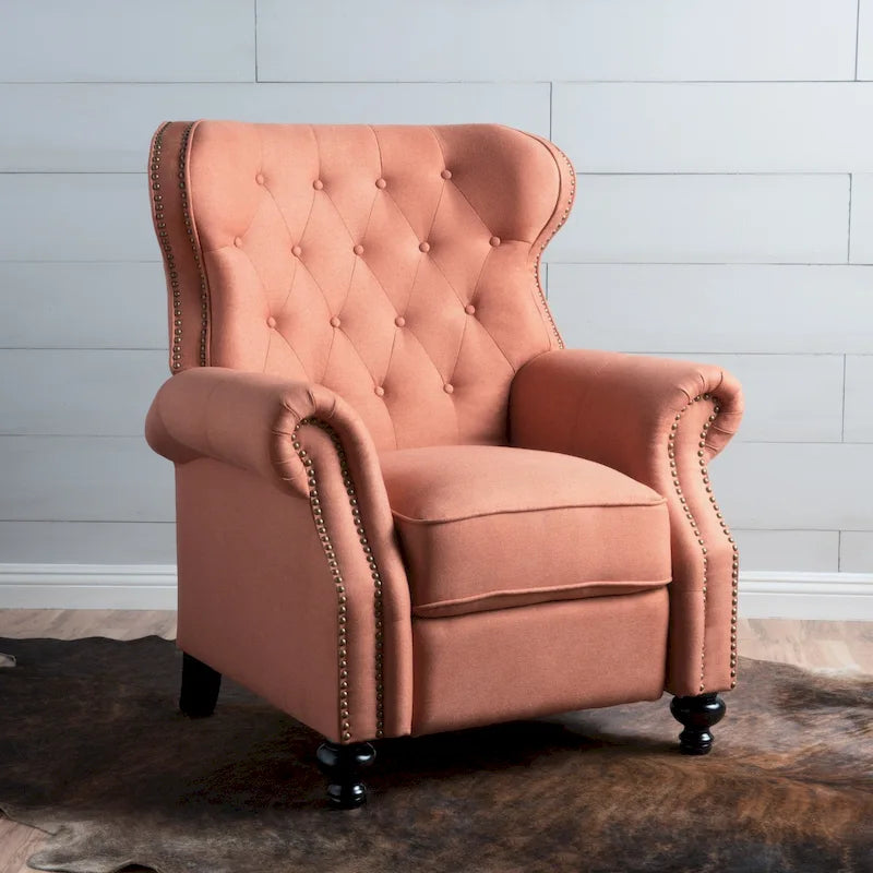 Fauteuil inclinable en tissu capitonné avec accents rivetées