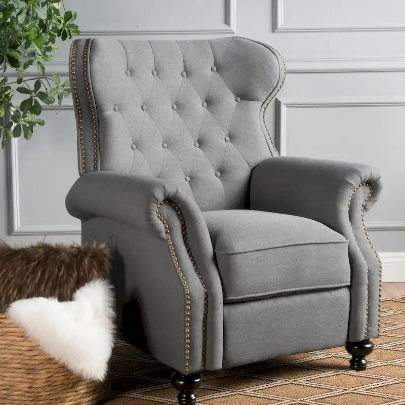 Fauteuil inclinable en tissu capitonné avec accents rivetées