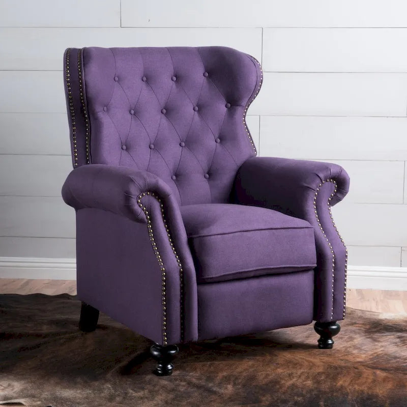 Fauteuil inclinable en tissu capitonné avec accents rivetées